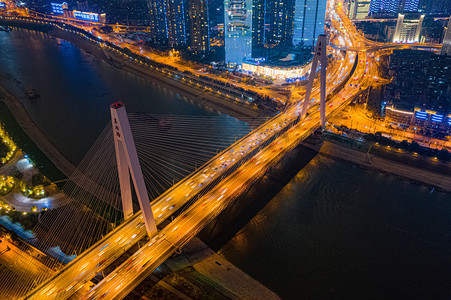 俯视沙滩俯视摄影照片_武汉城市建筑夜晚建筑交通知音桥航拍摄影图配图