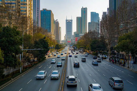武汉城市交通晴天交通建筑中南路俯拍摄影图配图