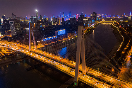 武汉城市建筑知音桥夜晚交通枢纽知音桥航拍摄影图配图