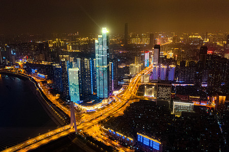 武汉城市夜景夜晚城市夜景越秀航拍摄影图配图
