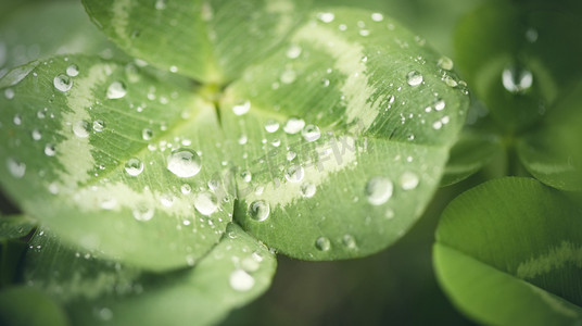 雨水春天绿叶雨珠绿叶水珠下雨摄影图配图