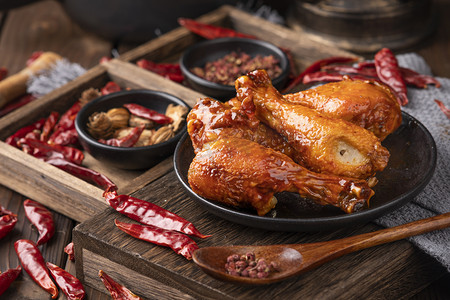 美食香辣卤鸡腿摆拍摄影图配图