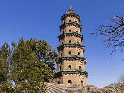 晋祠摄影照片_古建筑春天建筑塔户外风光风光摄影图配图