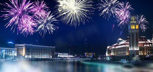 个人vip和企业vip免费下载烟火城市喜庆合成背景个人vip