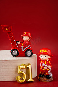 五一劳动节红色救援消防员摄影图配图