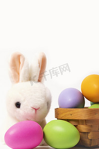 复活节西方节日彩蛋兔子白色素材静物摄影图配图