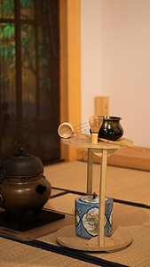 中国风水墨国潮山水唯美意境风景摄影照片_茶道下午茶具室内点茶摄影图配图
