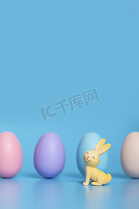 复活节节日创意彩蛋兔子蓝色素材静物摄影图配图