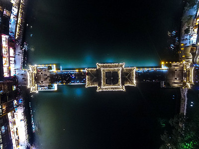 航拍风雨桥夜景