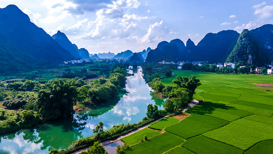 航拍遇龙河风景区自然风景