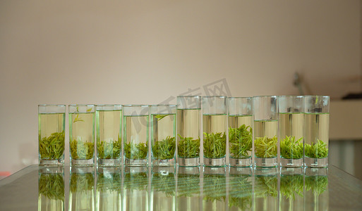 玻璃杯泡绿茶下午安吉白茶绿茶室内摄影摄影图配图