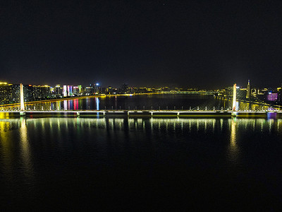 杭州夜晚复兴大桥室外夜景灯光摄影图配图