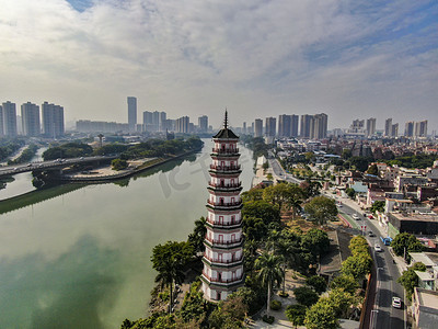 广州太古仓梦田摄影照片_东莞中午金鳌塔建筑旅游摄影图配图