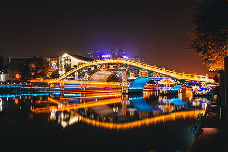 苏州城市地标剪影摄影照片_温州夜晚塘河夜色夜晚景点风景纪实摄影图配图