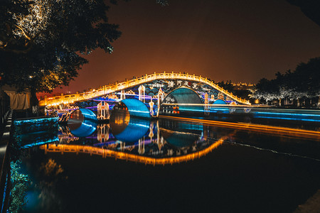 温州夜晚塘荷夜色户外湖边夜景景点打卡摄影图配图