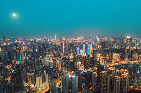 武汉城市建筑群夜晚建筑群城市夜景航拍摄影图配图