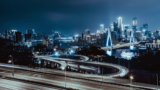 重庆摄影照片_黑冰色重庆东水门大桥渝中CBD大桥车流夜景延时