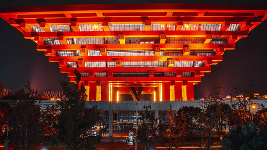 8k移动延时上海中华艺术宫夜景灯光秀