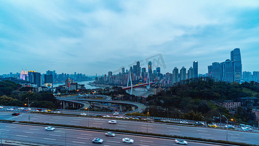 宣传大气摄影照片_8k重庆城市地标长江大桥日转夜车流交通延时