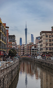 广州CBD与城中村下午建筑群桥上正面拍摄影图配图