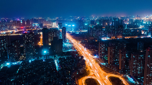 武汉城市建筑夜晚建筑居民楼航拍摄影图配图