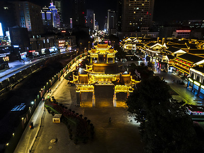 云南昆明城市夜景航拍摄影图配图