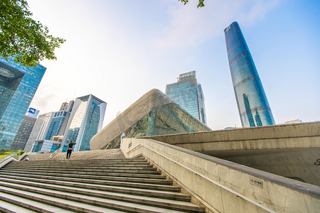 高楼夕阳广州大剧院高层建筑游玩摄影图配图