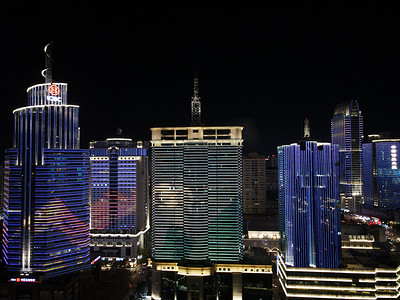 昆明城市夜景灯光秀航拍摄影图配图