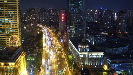 车水马龙摄影照片_上海建筑高架航拍