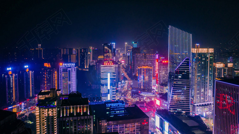 航拍重庆观音桥商业区赛博朋克风