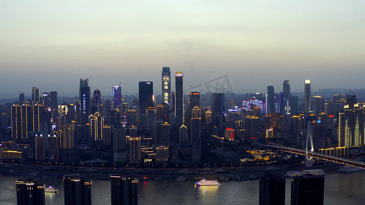 航拍化工工厂夜景摄影照片_航拍重庆傍晚夜景视频素材