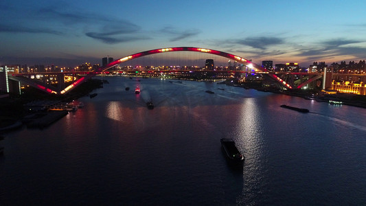 航拍上海黄浦江夜景
