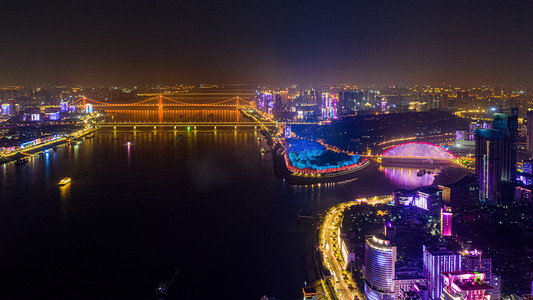 武汉城市建筑夜晚城市夜景汉口航拍摄影图配图