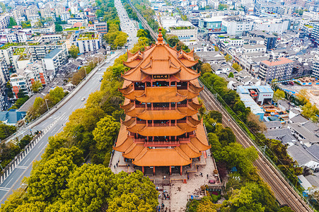 武汉城市建筑晴天建筑地标黄鹤楼航拍摄影图配图