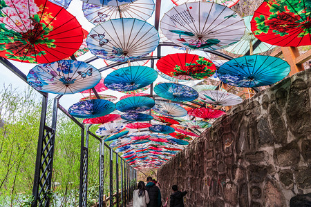 花伞走廊白天花伞野外走廊旅游摄影图配图