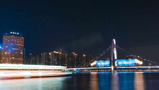城市夜晚邮轮珠江轮渡摄影图配图