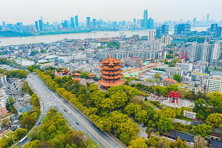 武汉城市建筑晴天建筑黄鹤楼航拍摄影图配图