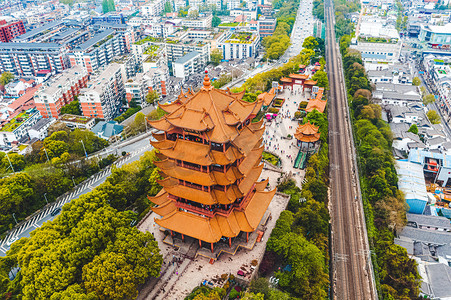 武汉城市建筑白天建筑黄鹤楼俯拍摄影图配图