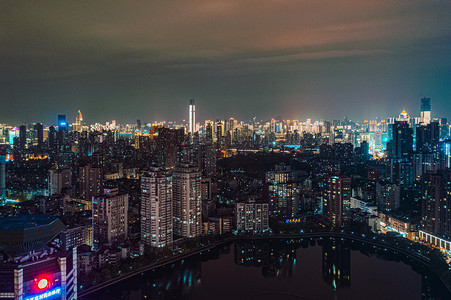 武汉城市建筑夜晚城市夜景取水楼航拍摄影图配图