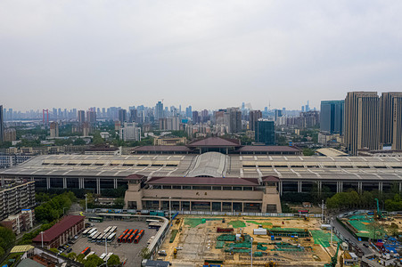 武汉城市建筑阴天建筑武昌火车站航拍摄影图配图