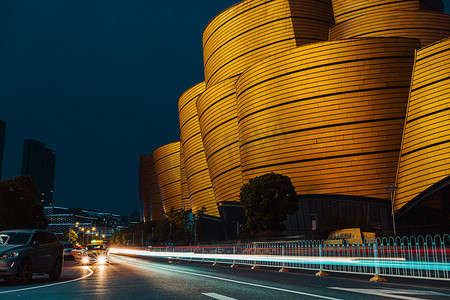 武汉城市建筑夜晚建筑万达电影乐园光绘摄影图配图