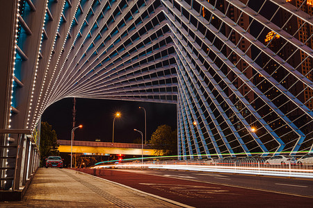 武汉城市建筑夜晚建筑烟霞桥光绘慢门摄影图配图