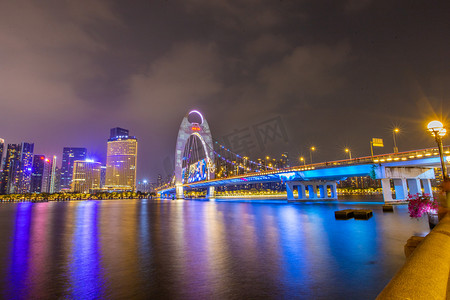 广州夜景高楼大厦猎德大桥大气摄影图配图