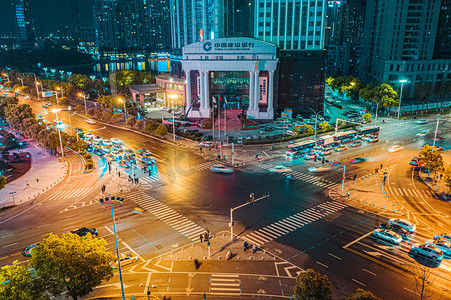 武汉城市交通夜晚交通取水楼航拍摄影图配图