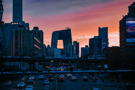 北京夕阳CBD建筑群户外游玩打卡摄影图配图
