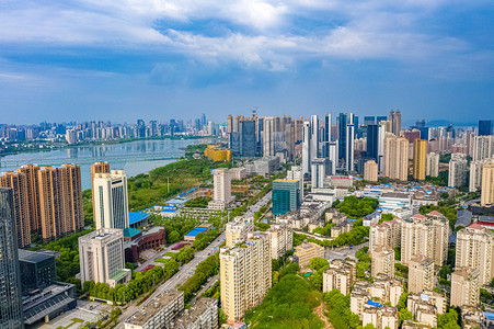 武汉城市建筑群晴天居民楼沙湖俯视航拍摄影图配图