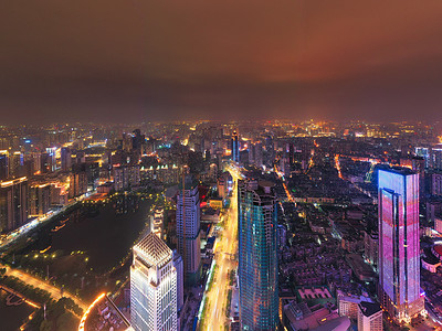 武汉城市建筑夜晚建筑西北湖全景航拍摄影图配图