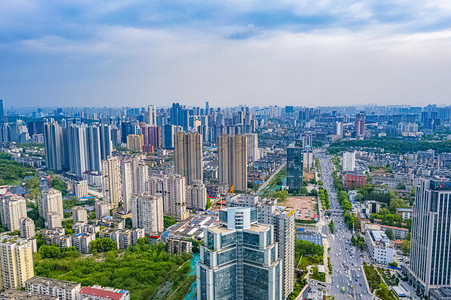 武汉城市建筑群蓝天建筑群螃蟹岬航拍摄影图配图