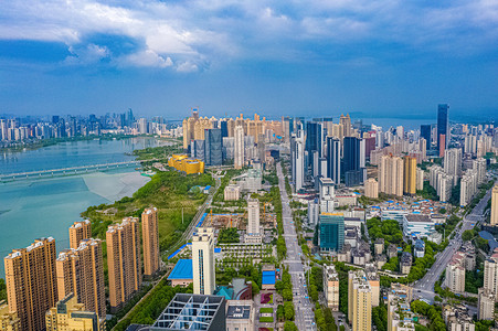 武汉城市建筑群晴天建筑群沙湖航拍俯拍摄影图配图