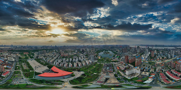 武汉城市全景晴天城市建筑辛亥革命纪念馆航拍摄影图配图